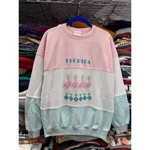 Vintage Diport USA Florida Flamingo Colorblock Sweatshirt Mens Large Pink Mint